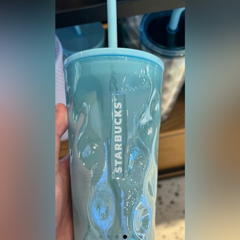 ❌SOLD❌Starbucks Mottled Green Glass Cup Luster Rippled Tumbler Iridescent New - Picture 8 of 11
